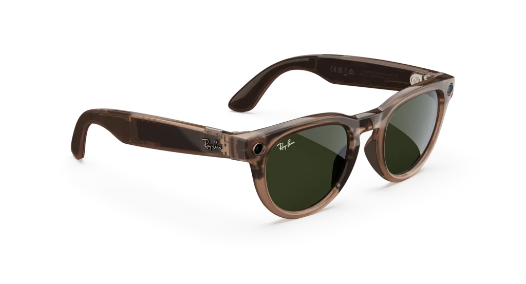 Ray-Ban Meta Glass Headliner -   Shiny Warm Stone Transparent Tint to Dark Green Transitions